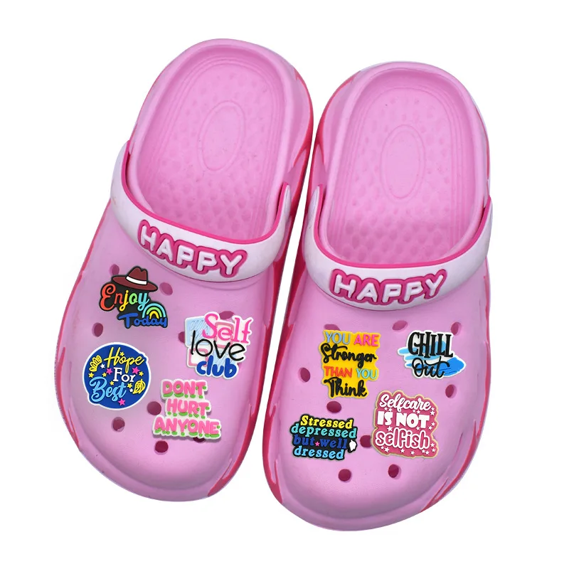 1/20Pcs Motivational Positive Text PVC Shoe Charms Self Care Kind Words For Slides Sandals Ornaments DIY Decor Women Daily Gift