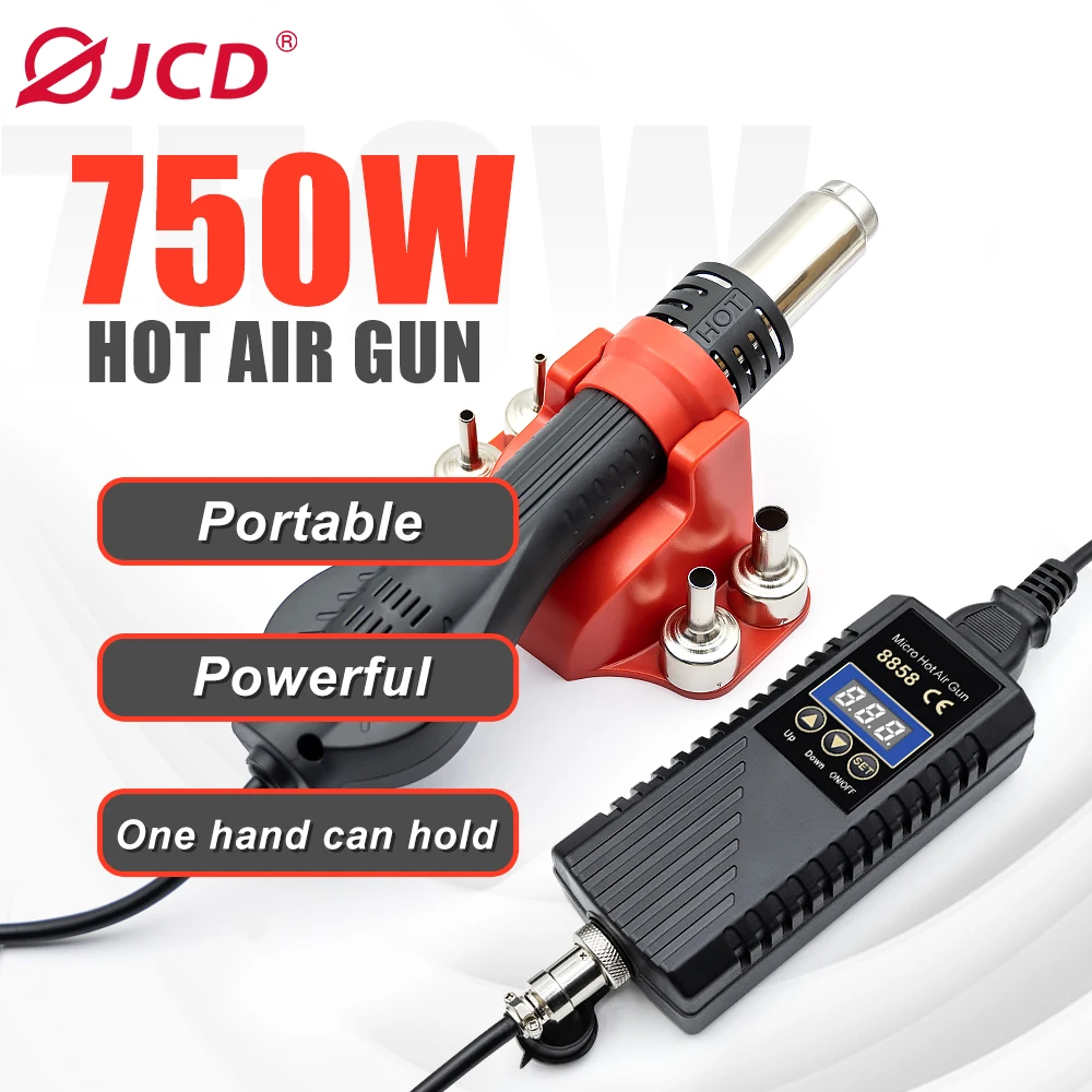 JCD 8858A Hot Air Gun 750W BGA Digital Display Temperature Adjustable Hair Dryer Soldering Heat Gun For SMD SMT Welding Repair