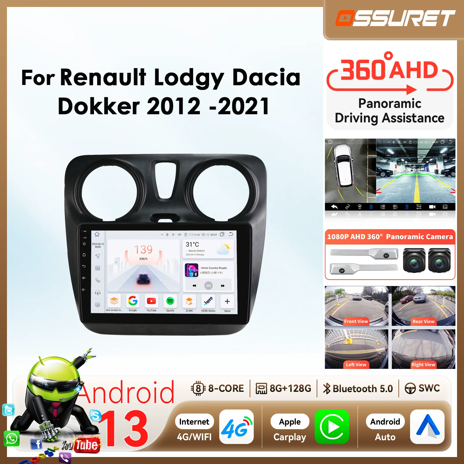 

Android 14 Autoradio for Renault Lodgy Dacia Dokker 2012 -2021 Car radio multimedia player 7862 8Core Carplay for Apple GPS SWC