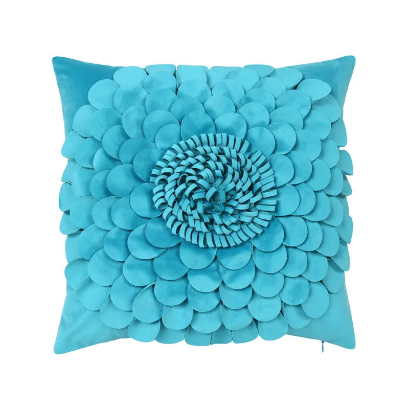 Fodera per cuscino in velluto fatto a mano floreale blu 3D 30 x5 0/45x45CM piccola margherita girasole federa in peluche per la decorazione della