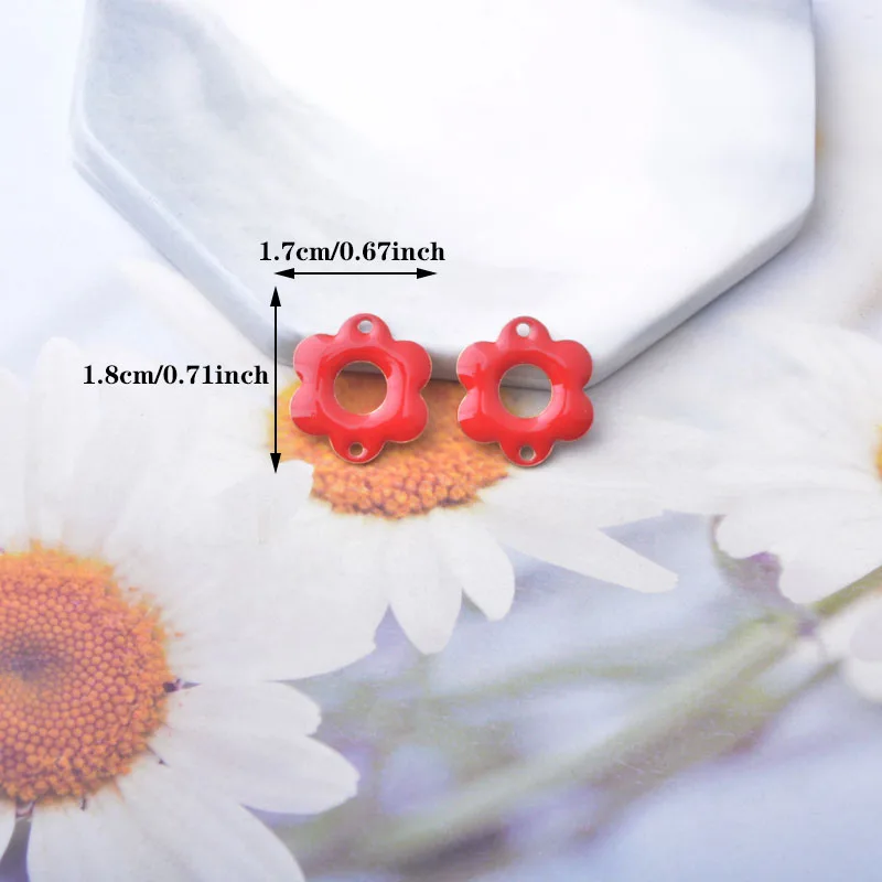 10 Stück Kupfer-Emaille Doppelloch-Blumenverbinder Anhänger Zweiseitige Öltropfen-Charms DIY Schmuck Armband Halskette Herstellung – Detail 2