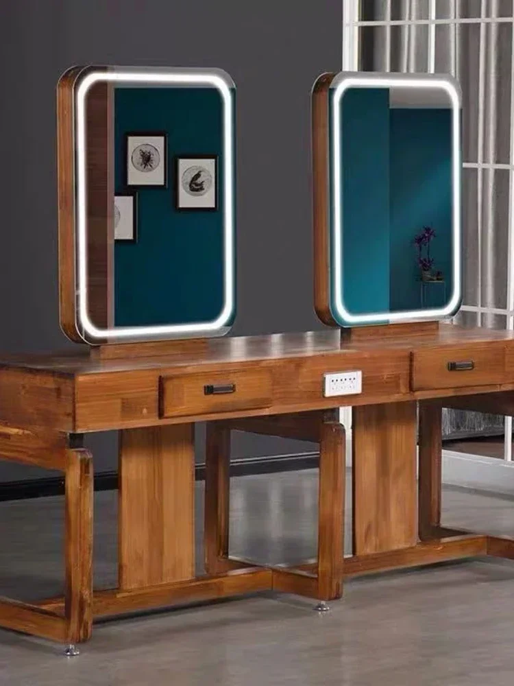 Customized barbershop mirror table solid wood single-sided double-sided dressing table hair salon dedicated hairdressi