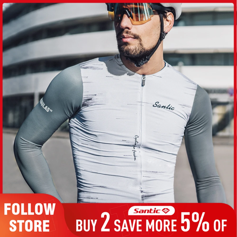 

Santic Men's Cycling Jersey Summer Long Sleeve UV Protection Bicycle Clothing Outdoor Quick Dry MTB Road Riding Bike Jersey Tops