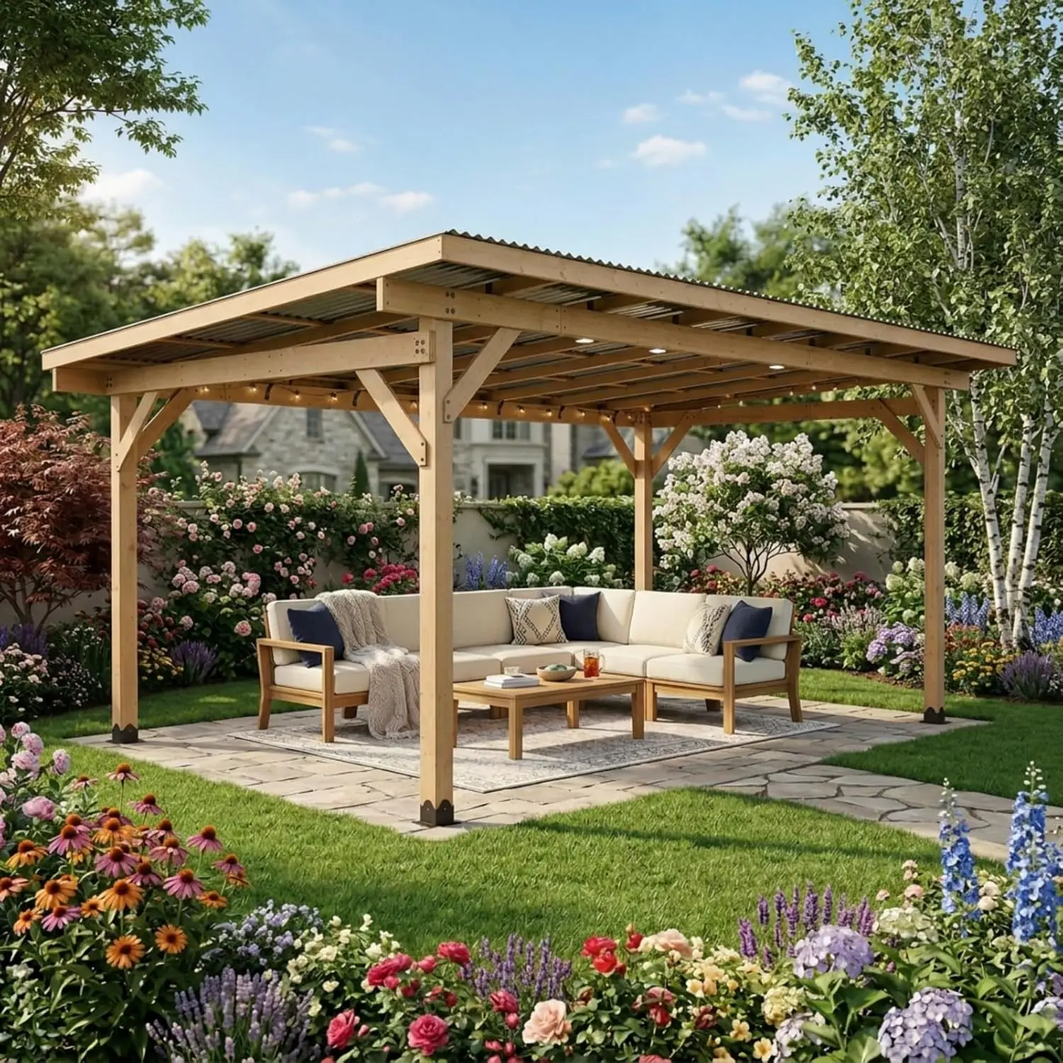 17x10 Ft Outdoor Cedar Wood Gazebo with Double-Layer Reinforced Beams, Heavy Duty Wooden Pavilion with Weatherproof, Customized