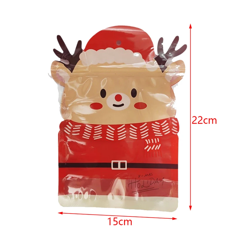 5pcs Christmas Gift Bag For Candy Chocolate Cookie Nougat Biscuit Packing Gift Tree Santa Zipper Bags