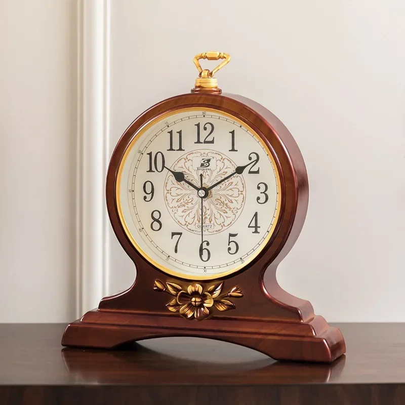 Nordic Vintage Living Room Clock Wooden Silent Movement European Vintage Home Table Clock Home Table Decoration Gift