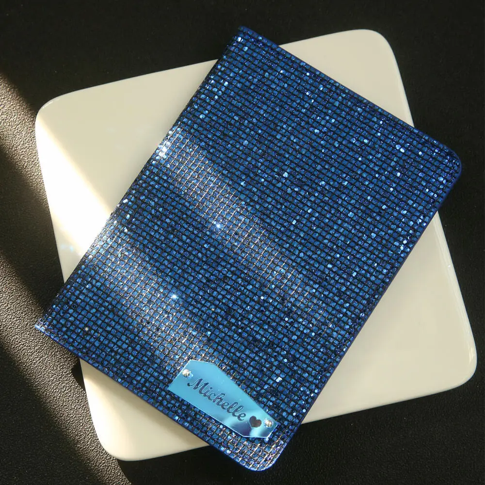 Custom Engraved Name Tag Passport Cover Personalized Custom Rhinestone Bling Passport Holder Sparkly Glitter Travel Wallet Gift
