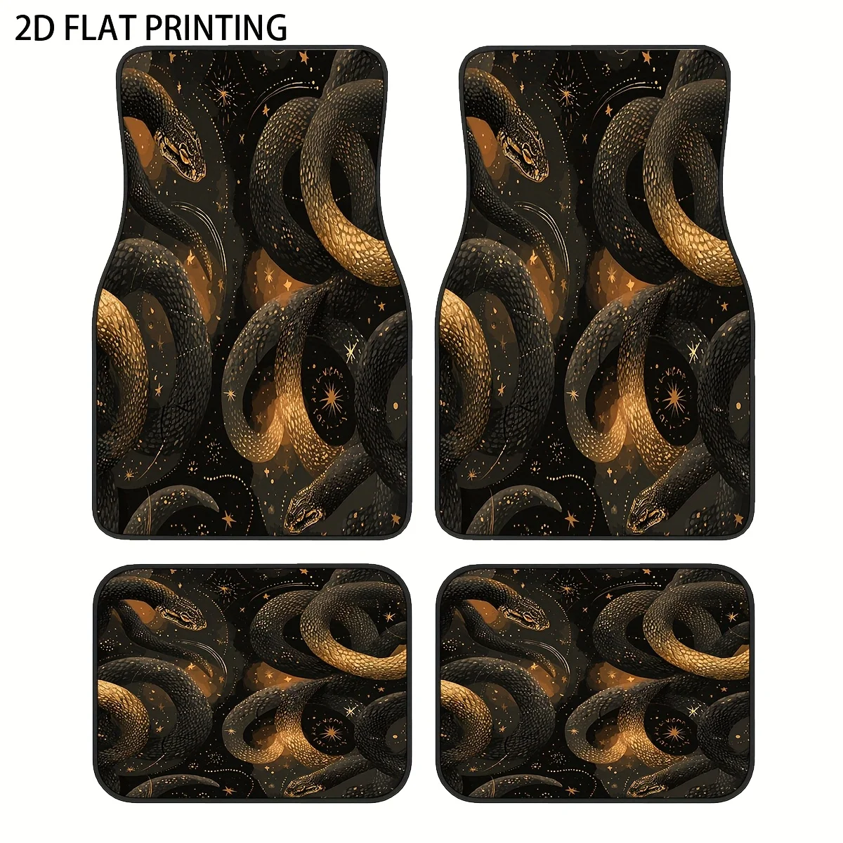 Four Brown Snake-Patterned Car Floor Mats, Universal Material For All-Season Interior Protection And Decoration, Suitable For Fr