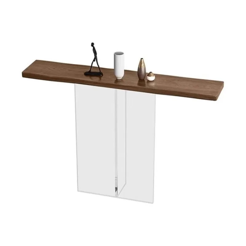 Minimalist Acrylic Slim Console Tables Narrow Entryway Cabinet Modern Natural Wood Foyer Desk Luxury Living Room Furniture