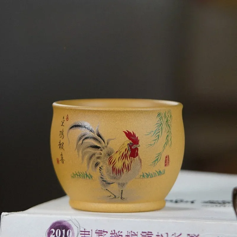 Golden Rooster Blessing Raw Duan Clay Purple Clay Master Tasting Tea Cup Handmade Kung Fu Tea Cup Home Decor Gift Wholesale