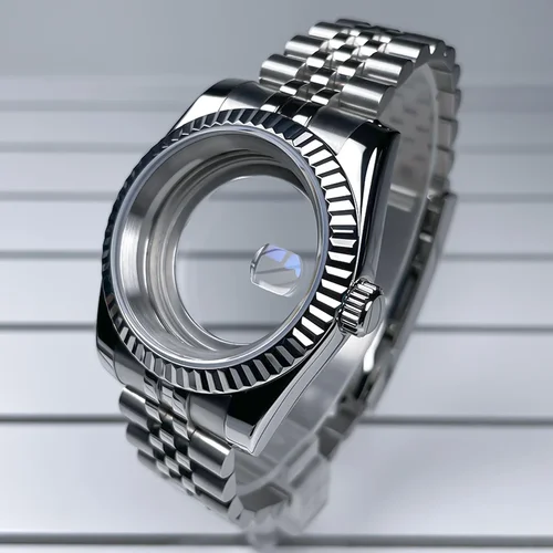 Imagen 2 del producto Caja NH35 de 36mm/39mm con bisel estriado, cristal de zafiro compatible con DJ, esfera de 28,5mm para modificación Seik Mod compatible con caja de reloj con movimiento NH35 NH36