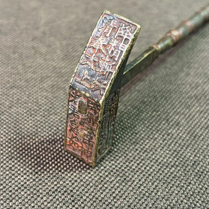 Tibetan Buddhism Antique Bronze Belt Cinnabar Thunder Mountain Ghost Hammer Taoist Ritual Tool Copper Hammer Ornament