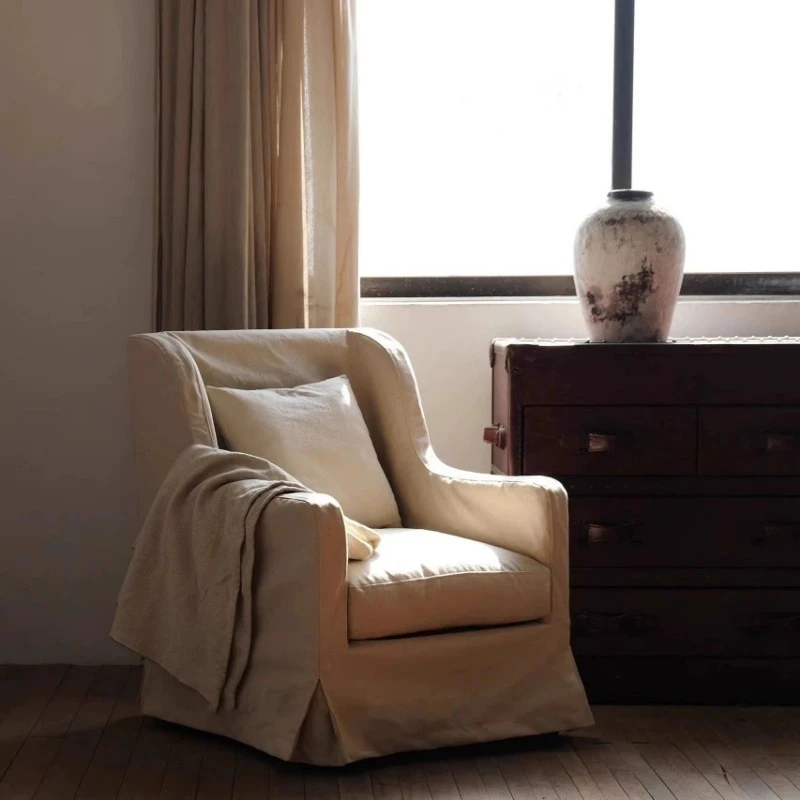 White linen cotton and linen design living room straight row disassembly and washing fabric sofa