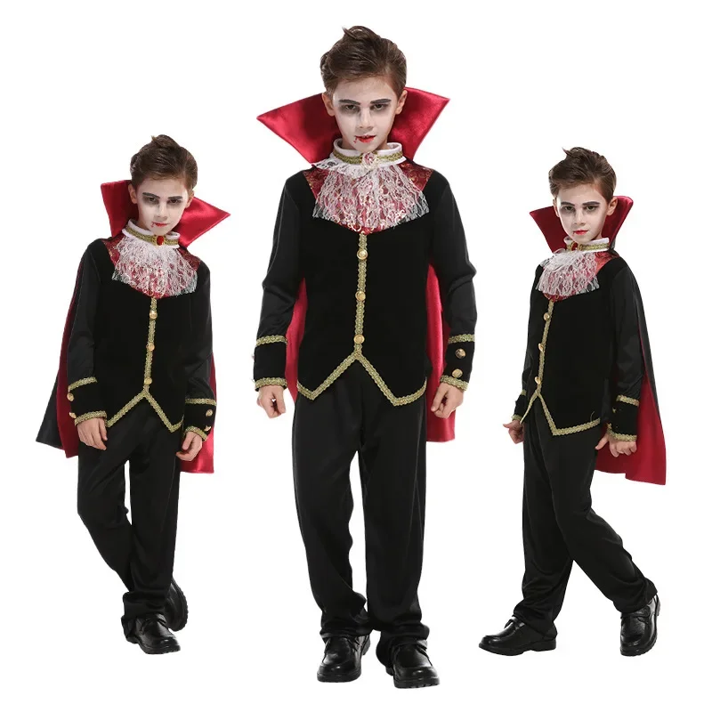 Halloween Children's Sets New Boys Long-Sleeve Suit Kids Fashion Performance Costume Teen Capes Party Clothes Outfits