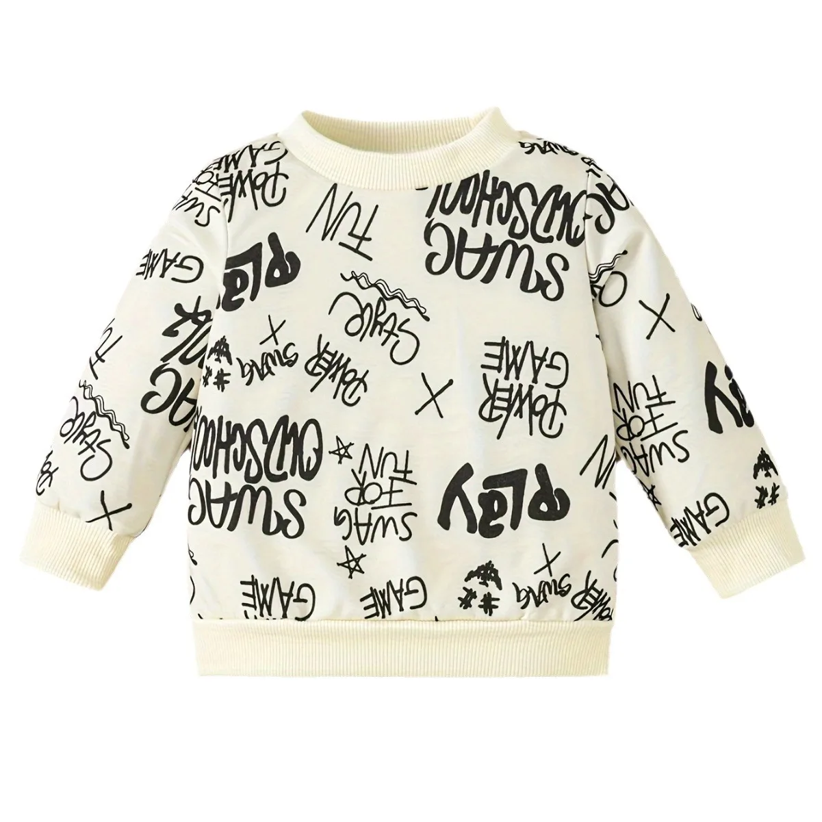 كنزة صوفية برقبة مستديرة مع طباعة حروف وأكمام طويلة وقمة غير رسمية للرضع والأولاد والربيع والخريف