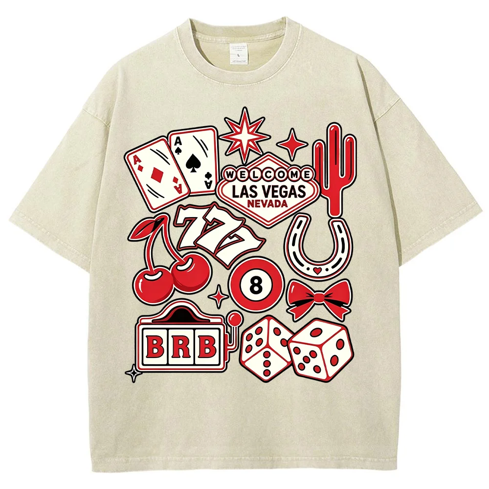 Women  T Shirt Las Vegas Poker Playing Cards Graphic Tees Short Sleeve Summer Cotton Casual Loose Vintage Dice Casino Tops