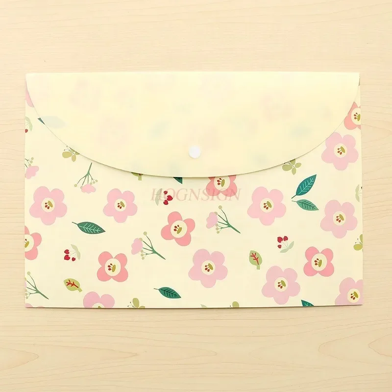 Fresh floral A4 file bag with snap on waterproof file holder for elementary school exam stationery and paper sorting