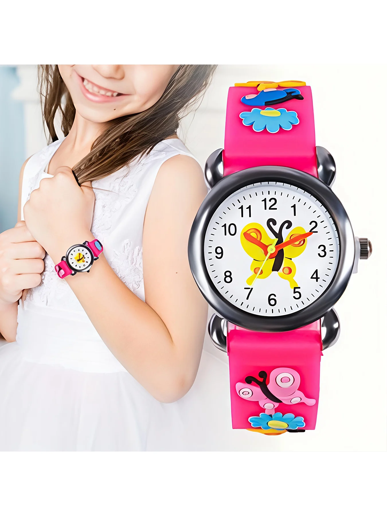 

Силиконовый ремешок для часов с 3D-дизайном в виде бабочек и цветов - милые аналоговые кварцевые наручные часы