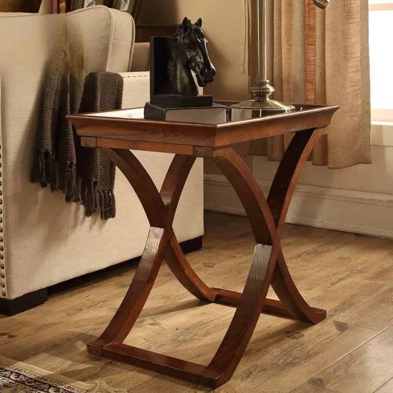Small coffee table X-shaped retro design corner table all solid wood rectangular mahogany square table