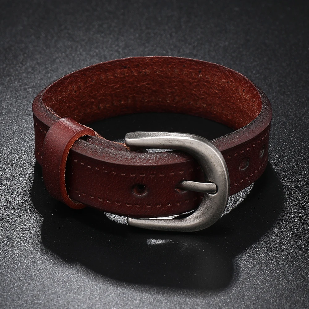 Vintage leather bracelet for men Simple buckle cowhide men bracelet