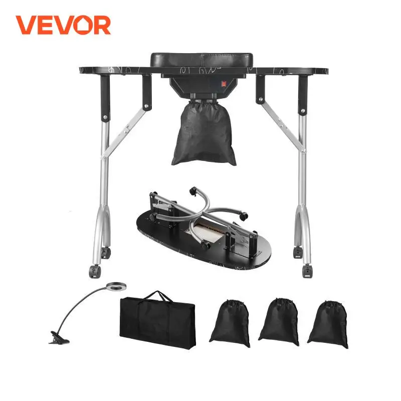 VEVOR Portable Manicure Table Foldable Nail Table with Electric Dust Collector Moveable Nail Tech Desk for Home Spa Beauty Salon