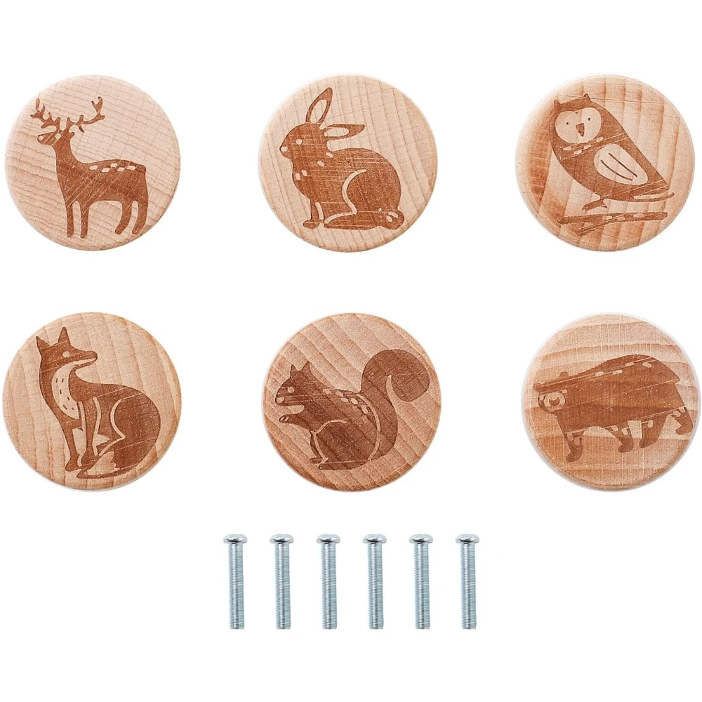 Natural Wood Dresser Pulls Fun Animal Pattern Room Decor Kitchen Drawer Knob Animal Print Drawer Handle