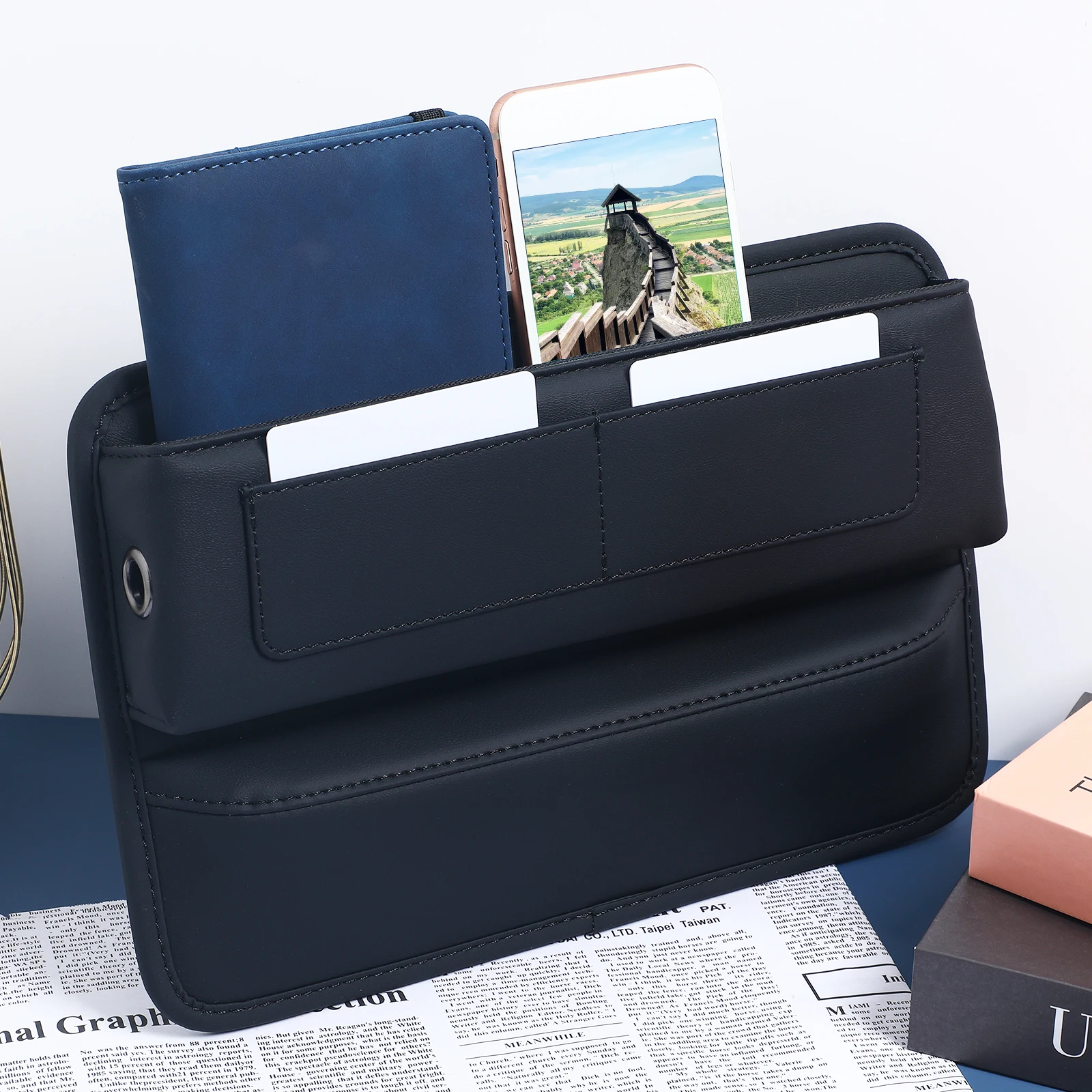 

Central Control Storage Box Black Car Seat ganizer Gap Filler Crack Protector Space Saving Soft Lining Driving Safety
