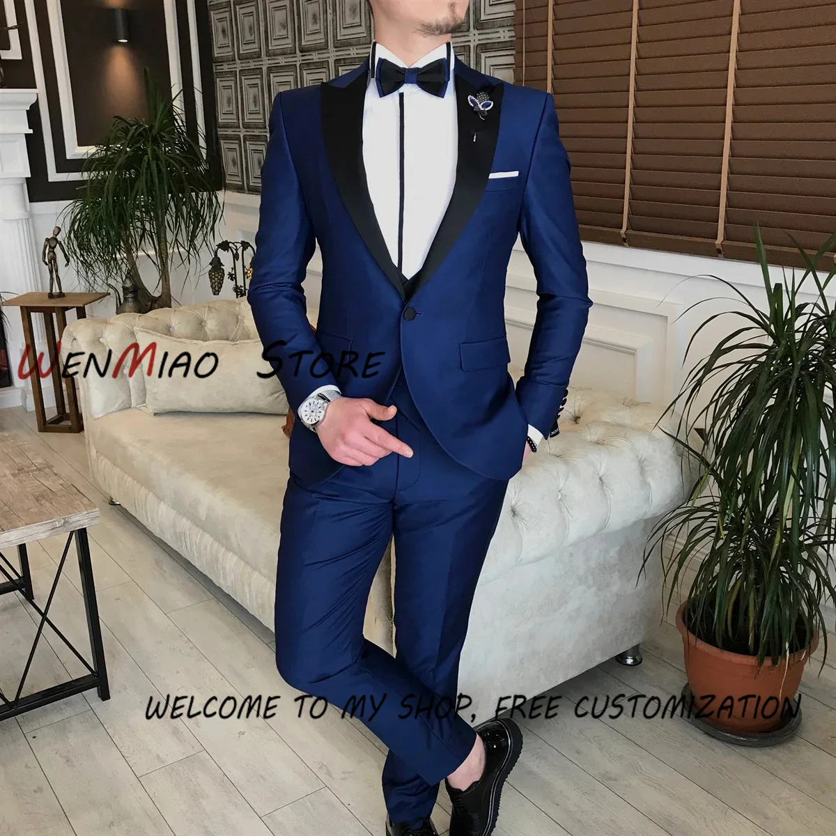 Elegant Men\'s 3-piece Suit Set 2024 Groom Wedding Tuxedo Jacket Pants Vest Fashion Customized Outfit Party Dress