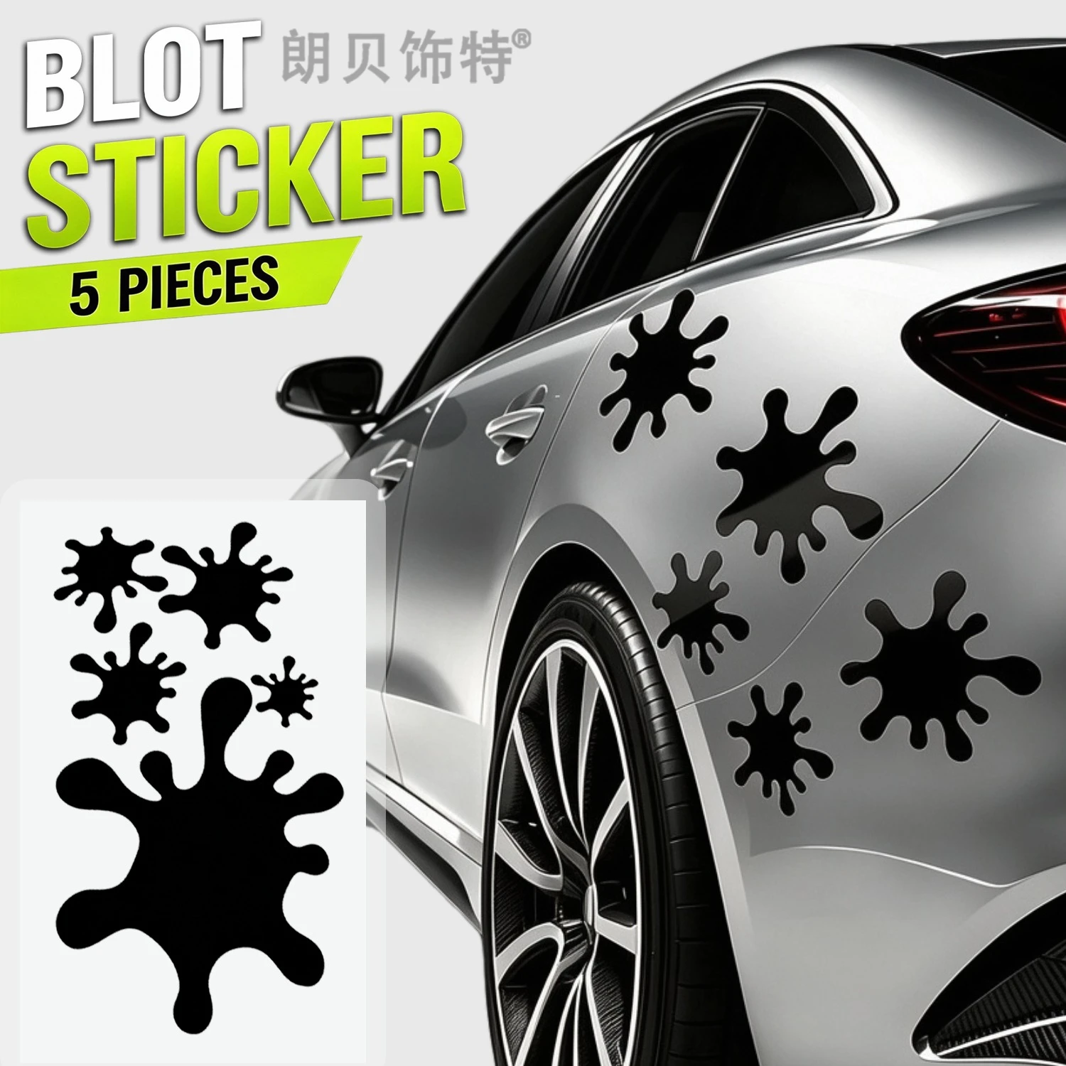 5PCS Ink Splash Stickers Paint Splat Decals Black Vinyl Self Adhesive Car Laptop Helmet Suitcase Waterproof Universal Funny Fits
