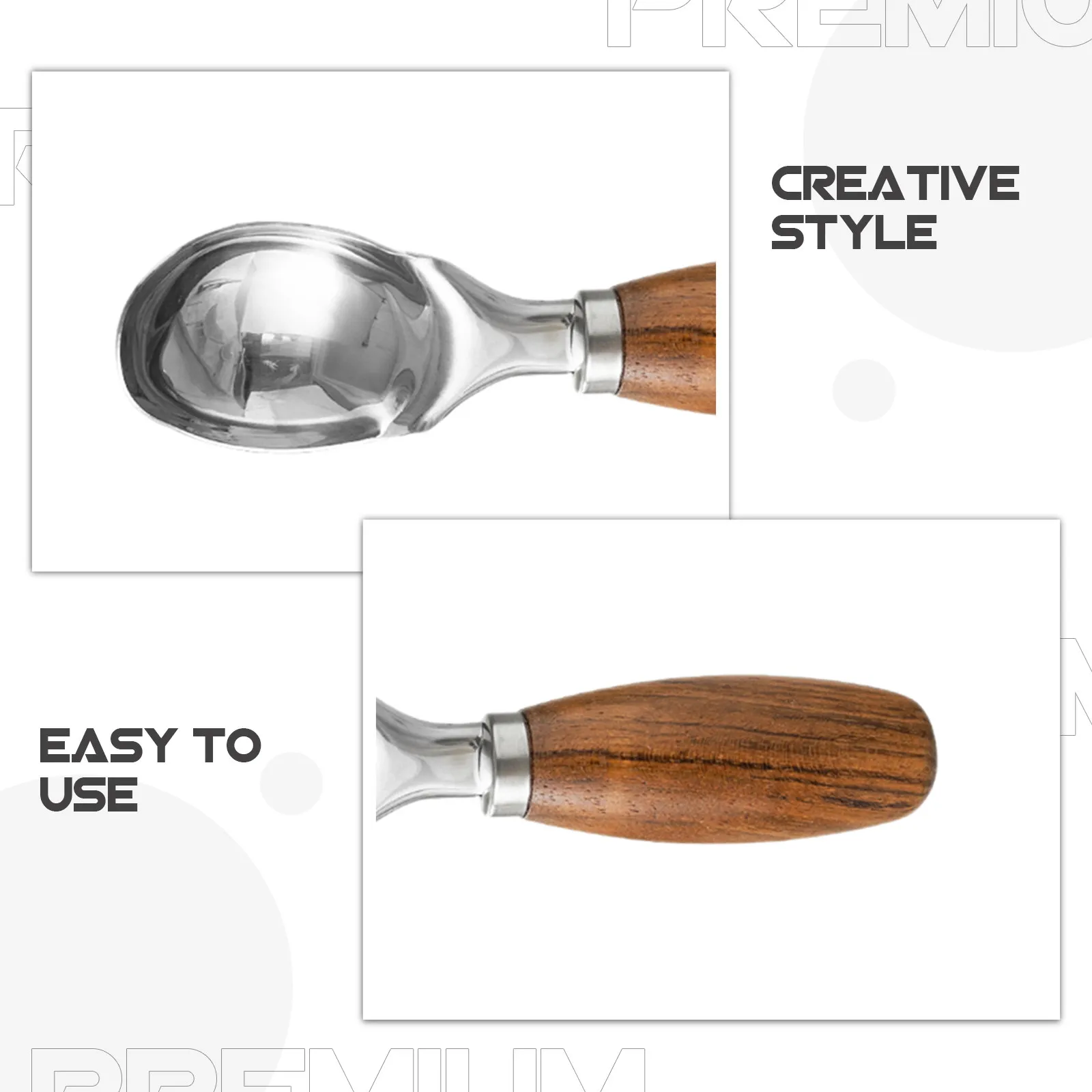 2Pcs Ice Cream Scoop Stainless Steel Wooden Handle Sturdy Fruit Scooper Melon Baller Watermelon Scoop Ice Cream Sorbet Cookie