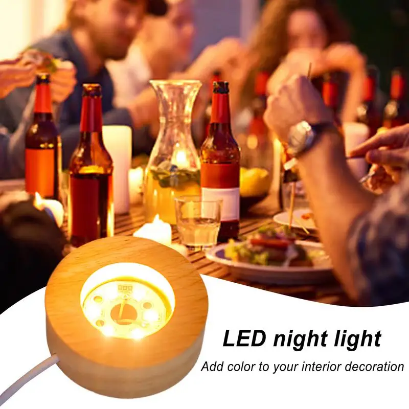 Crystal Ball Light Base Crystal Glass Base Stand Wooden LED Night Light Stand Wooden LED Display Base For Home Resin Art