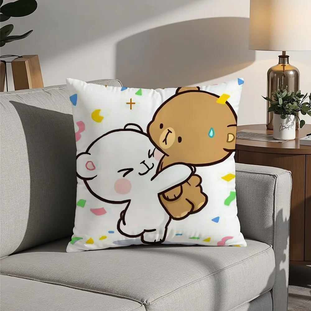 Milk And M-Mocha Bear Pillow Case Plush Fabric Soft  Pillowcase Double Sided Print Cushion Cover Household Gifts