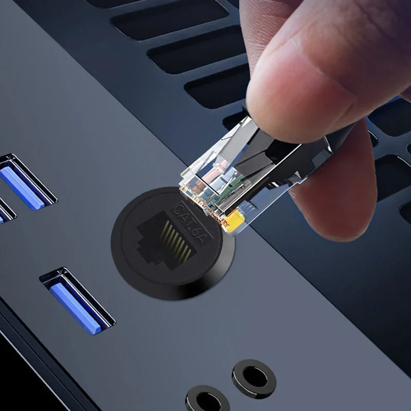 RJ45 C-Typ CAT6A Netzwerk-Direktmodul-Buchse Cat 6A Ethernet-Schnittstelle Datensignal-Steckverbinder Metall RJ45 Runde Panelbuchsen