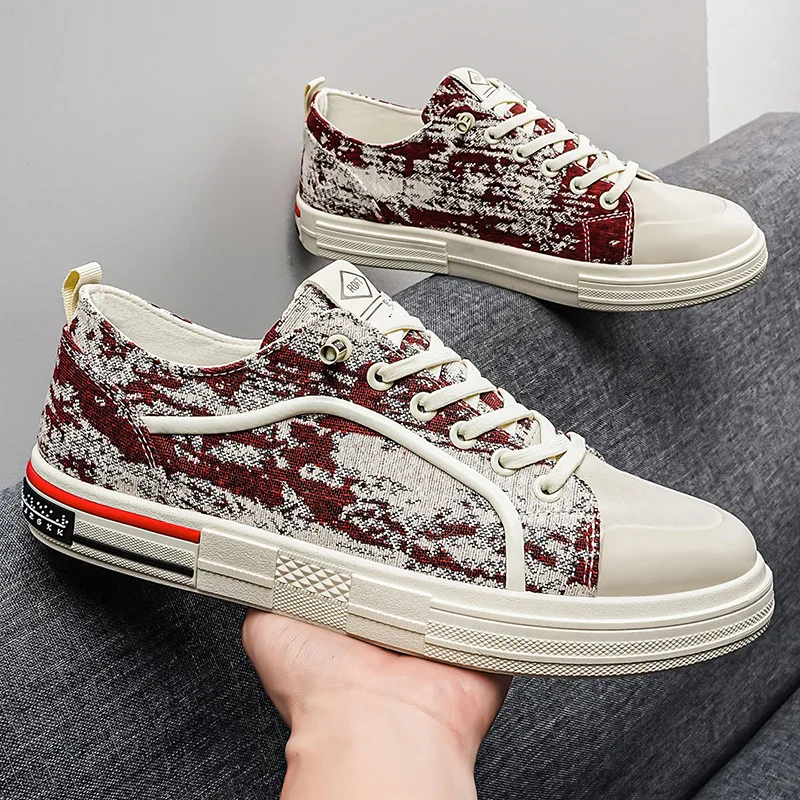 

2026 New Men Camo Print Canvas Shoes Casual Slip on Sneakers Breathable Streetwear Shoes Lightweight Non-slip Flat Shoes for Men