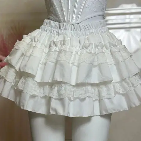 Sweet Lace Ruffle A-Line Mini Skirt High Waist Fluffy Cake Skirts Short Skirt Casual Lolita Safety Shorts Pants Gothic Punk Y2K