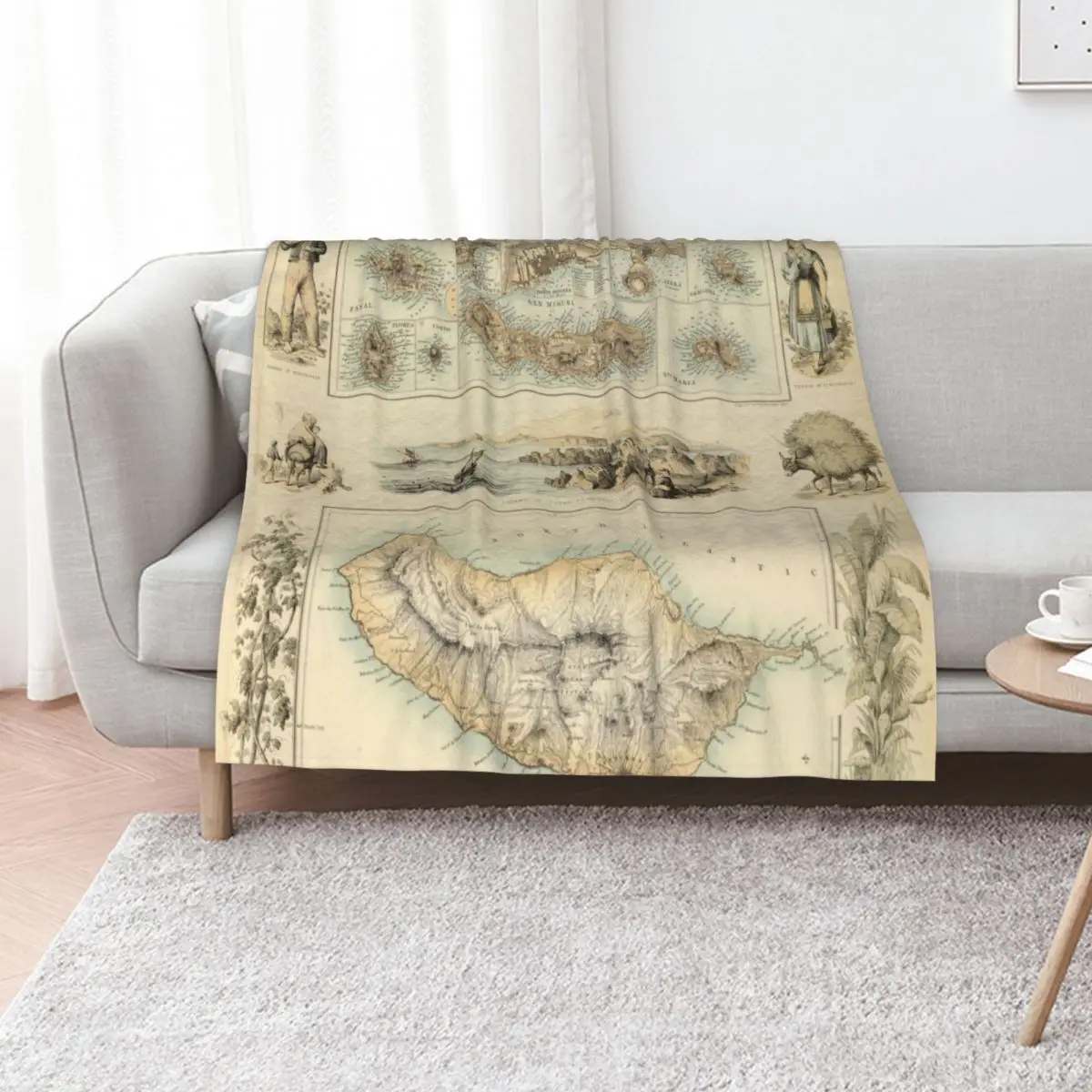 Old Azores Islands Map (1872) Vintage Portuguese Isles Atlas Throw Blanket Modern Design Soft Blanket for Home Decor
