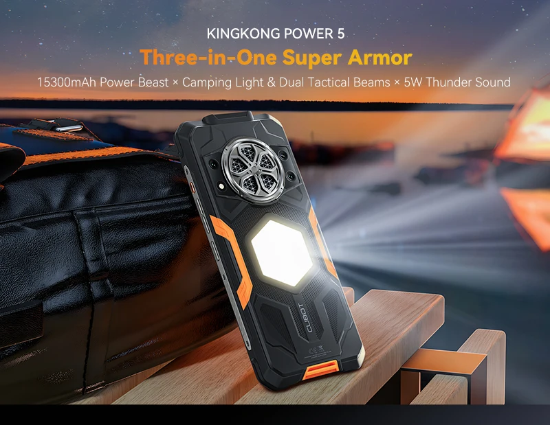 Rugged Smartphone Cubot Kingkong Power 5, Android 15, 16GB RAM (6+10), 128GB ROM, 6.88' 120Hz Screen, 15300mAh Battery, MTK G100