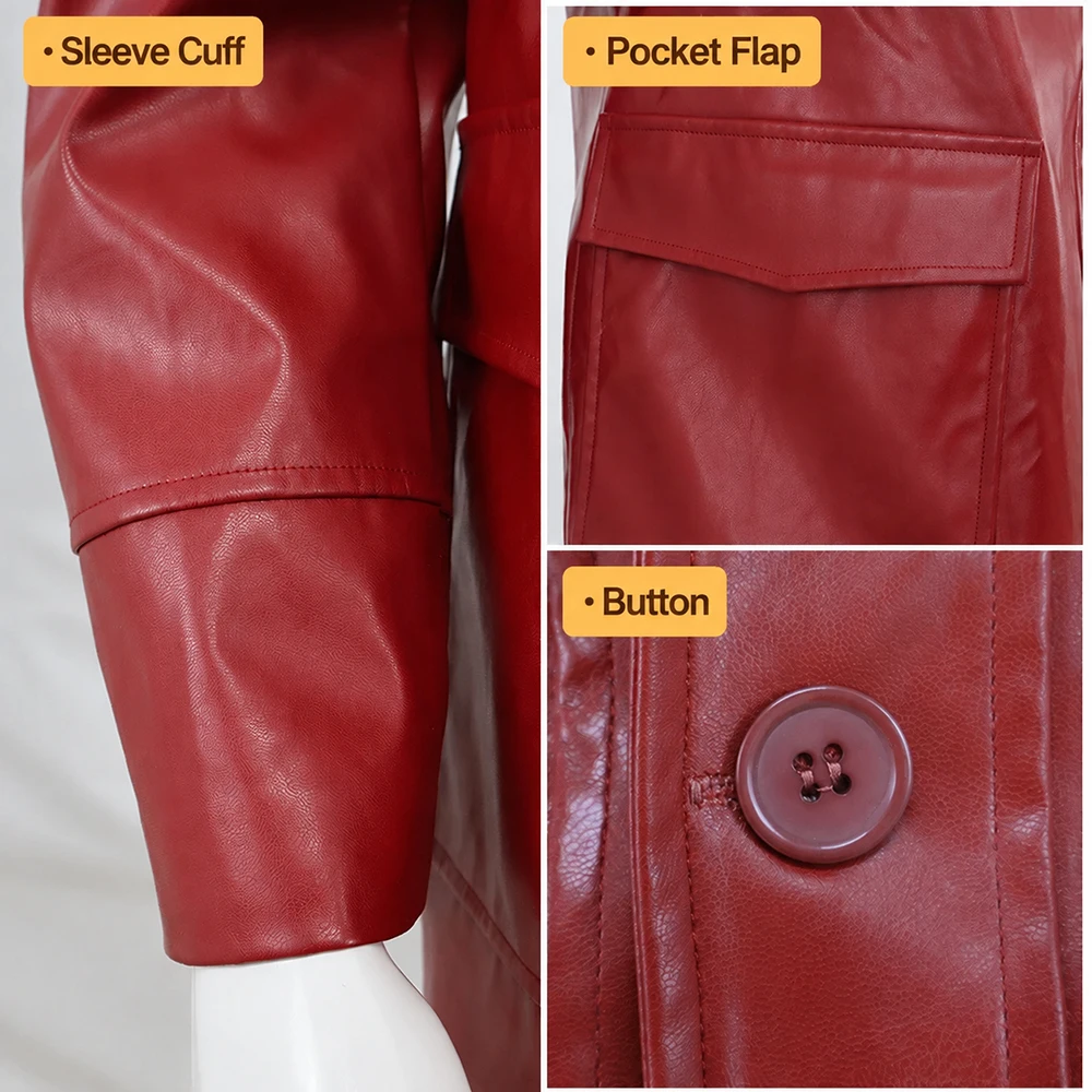 Men Red Leather Jacket Fight Club Tyler Durden Cosplay Costume PU Coat T-shirt Glasses Suit Halloween Party Role Play Outfit view 5
