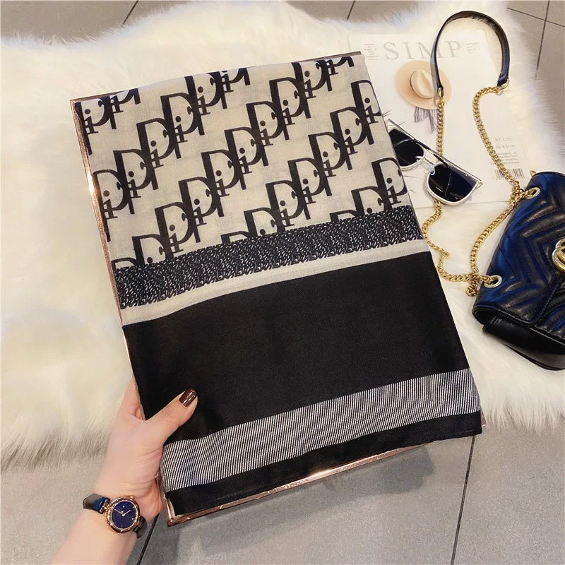 Fashion Luxury Women Scarves Soft Letters Printed Silk Scarves Summer Autumn Scarf Temperament Thin Sunscreen Shawl 180*90cm