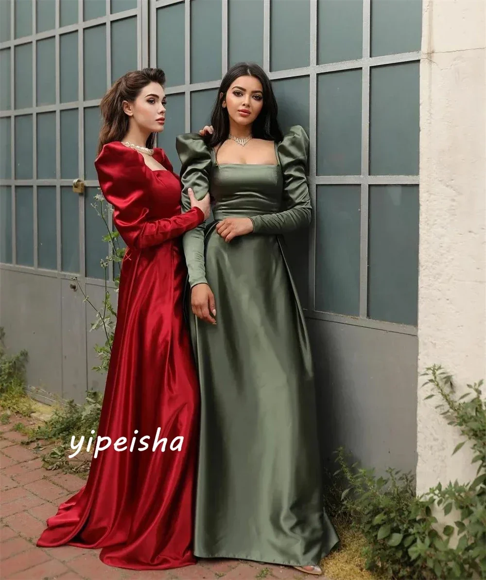 فساتين سهرة بسيطة بمقاسات متاحة مربعة على شكل حرف A للمناسبات الرسمية بطول الأرض فستان Charmeuse للحفلات الراقصة حسب الطلب