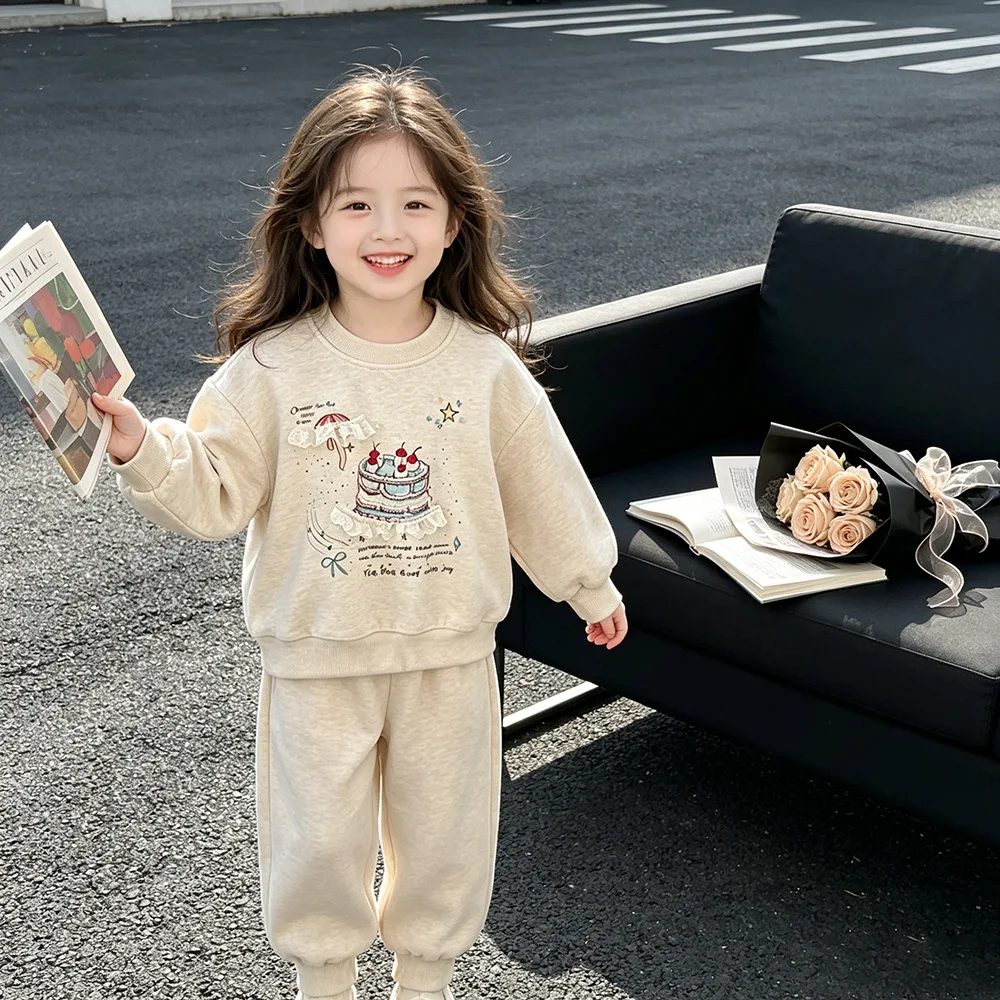 Europäisch-Amerikanische Mädchen-Sweatshirts 2026 Frühling Herbst Baby-Mädchen-Sweatshirts und Hosenanzug Niedlicher Print Pullover Oberteil Kleidung – Detail 15