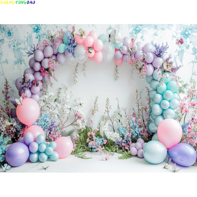 مستلزمات خلفية للتصوير الفوتوغرافي لغرفة الطفل ، تصوير عيد ميلاد سعيد ، ديكورات حفلات لحديثي الولادة ، قوس بالونات ، مظهر زهور ، خلفية صور ، ، ، ، ، من