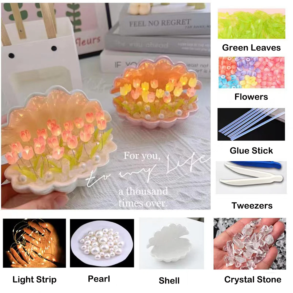 Diy Tulip Night Lamp Handmade Flower Lamp Led Operated Shape Light Nightlight Birthday Christmas Battery Valentine's 13/20floral