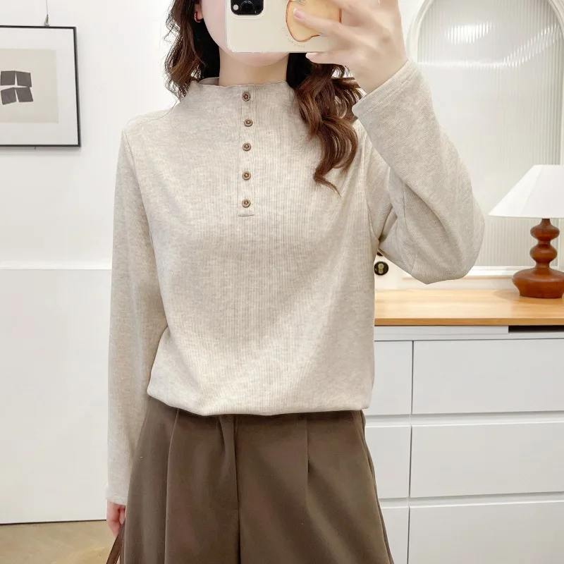 Women Mock Neck Long Sleeve Top Autumn Winter Straight Shoulder Hide Belly Inner And Outer Wear Shirt