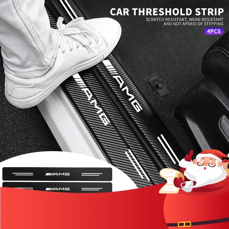 4 قطعة ألياف الكربون سيارة ملصق السيارات عتبة الباب ملصقات مقاومة للماء لمرسيدس بنز AMG GLE GLS CLS GLC CLA GLA اكسسوارات #1