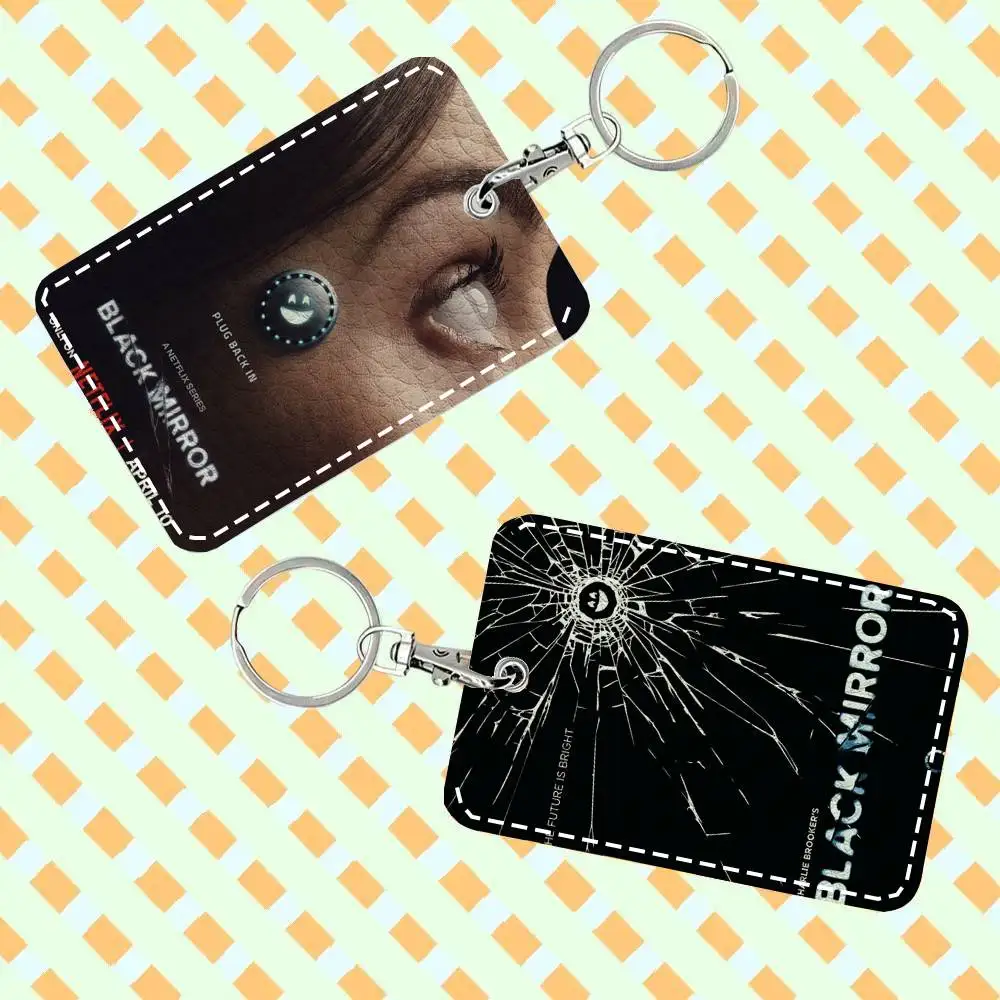 Classic Tv Series B-Black Mirror Card Case Keychain Access Card Bag Key Tag Ring Leather Card Holder Key Ring Access