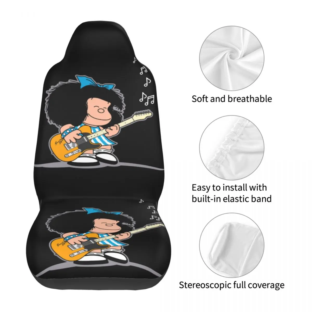 Mafalda Quino Comics Front Auto Seat Cover Women Classic Cartoon Manga Car Seat Covers Universal Fit for SUV Sedan Van 2 Pieces