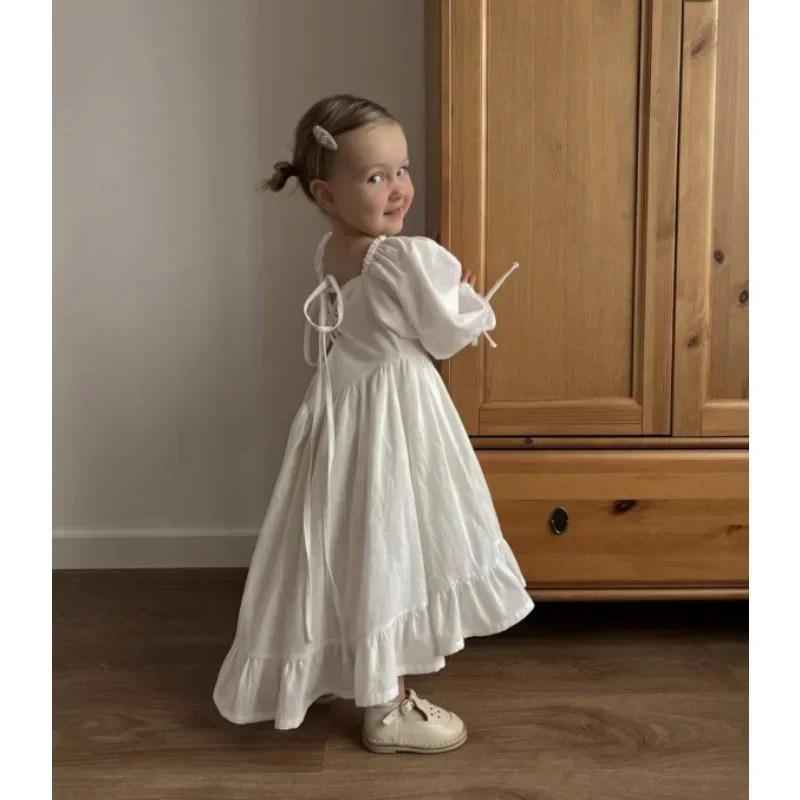 Girls Dress 2024 Spring and Autumn Cotton and Linen Lolita Dress Palace Styles Princess Casual Simple Fashionable Sweet Dress