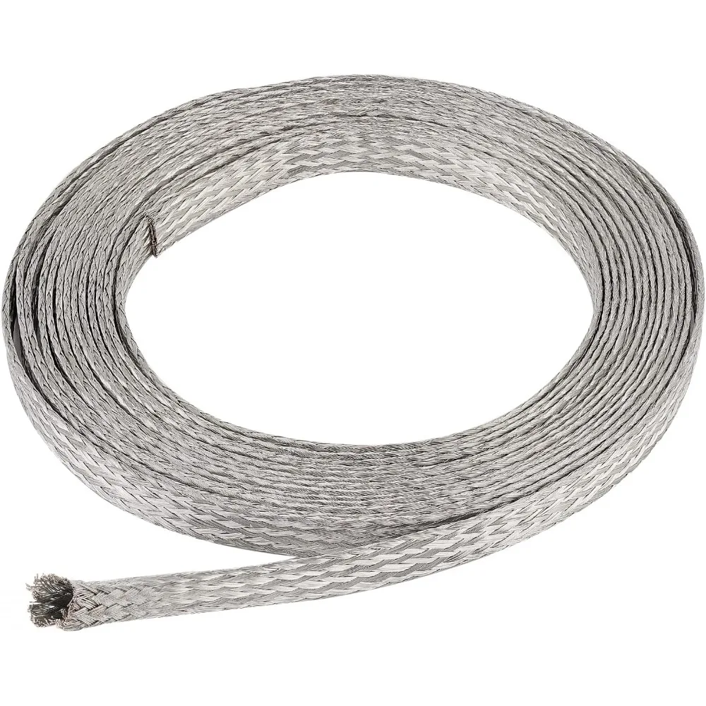 

13Ft 9mm Flat Braided Tinned Copper Wire, Metal Braided Wire for Grounding and Reducing Noise, 1mm Thick