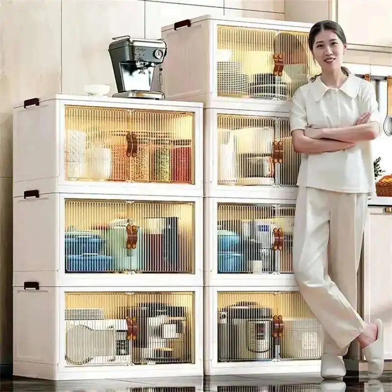 

Multifunction Plastic Kitchen Cabinets Home Furniture Floor Multi-layer Storage Cabinet Simple Living Room Foldable Storage Box